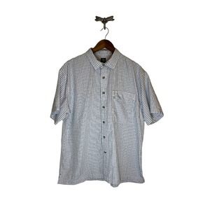 Aigle Blue and White Plaid Short Sleeve Button Up Shirt Men's Size XL